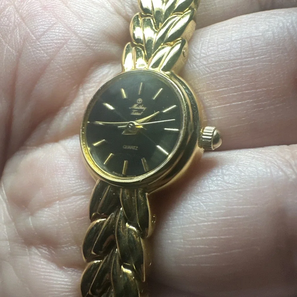 Working VTG Mathey Tissot Swiss 18mm Gold Tone Black Dial WomenS Watch FIT 6.75